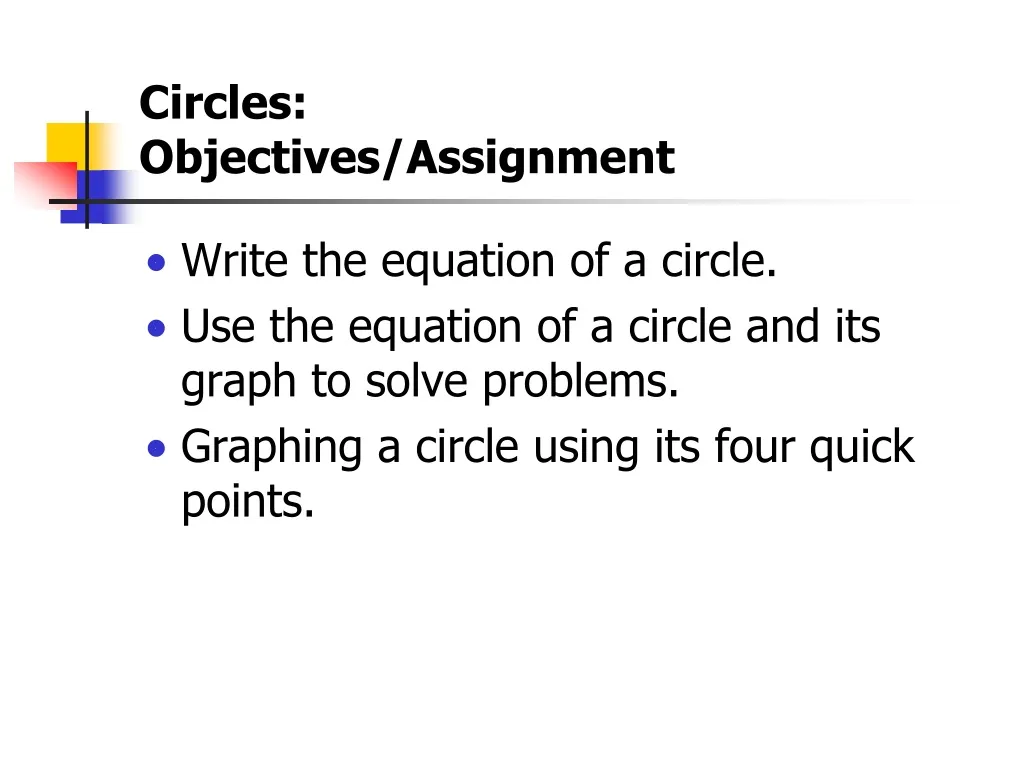 circles objectives assignment
