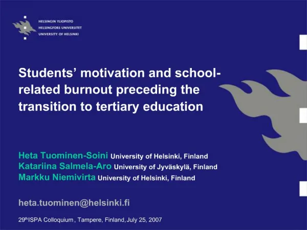 Students motivation and school-related burnout preceding the transition to tertiary education