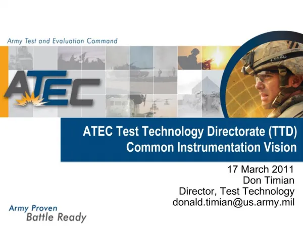 ATEC Test Technology Directorate TTD Common Instrumentation Vision