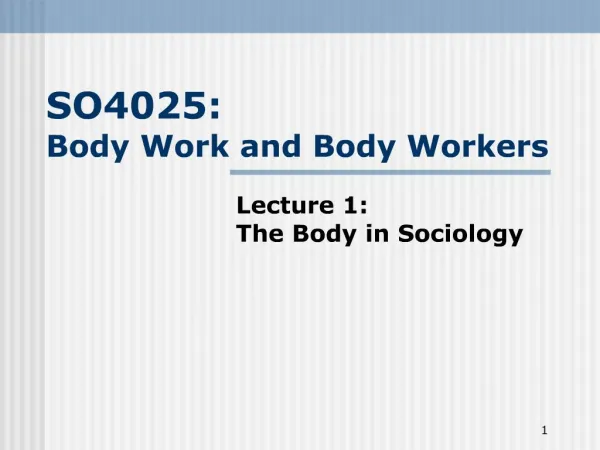 SO4025: Body Work and Body Workers