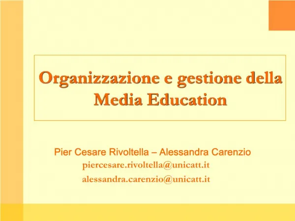 Organizzazione e gestione della Media Education