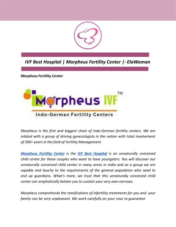 IVF Best Hospital | Morpheus Fertility Center |- ElaWoman Morpheus Fertility Center