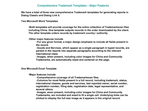Comprehensive Trademark Templates Major Features