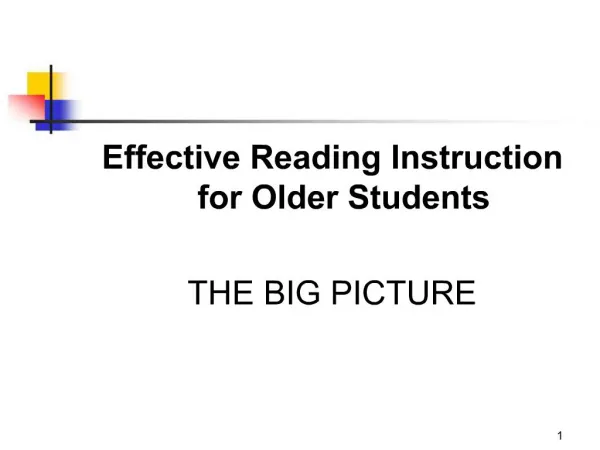 Effective Reading Instruction for Older Students THE BIG PICTURE