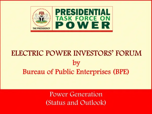 ELECTRIC POWER INVESTORS FORUM by Bureau of Public Enterprises BPE