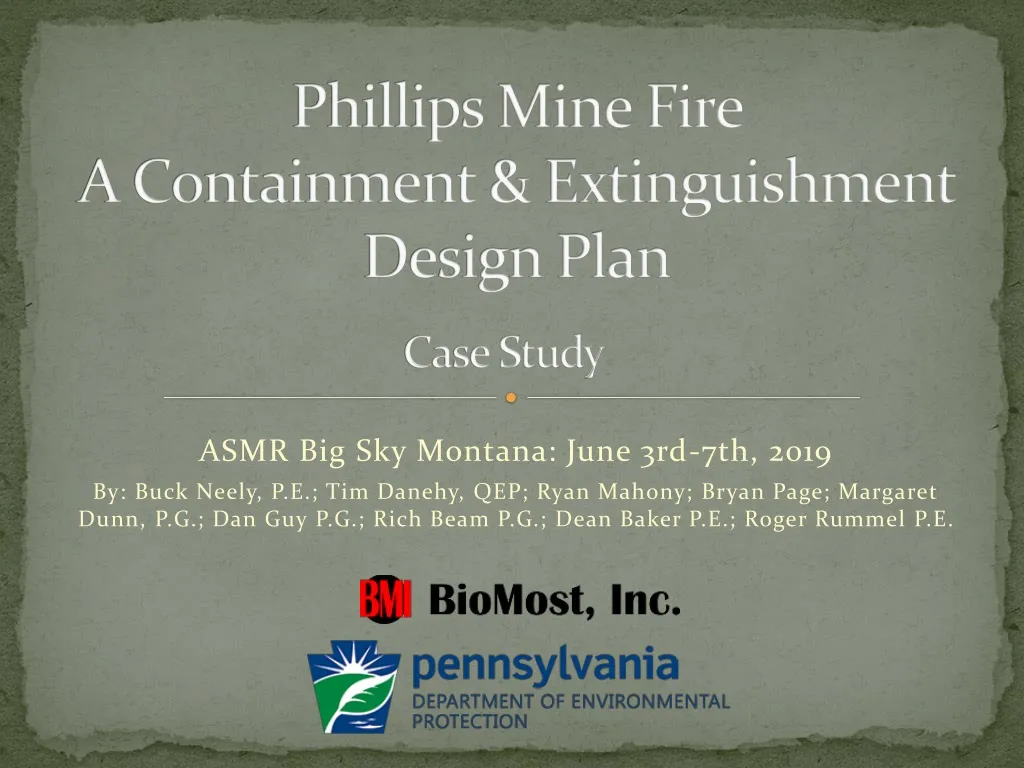 phillips mine fire a containment extinguishment design plan