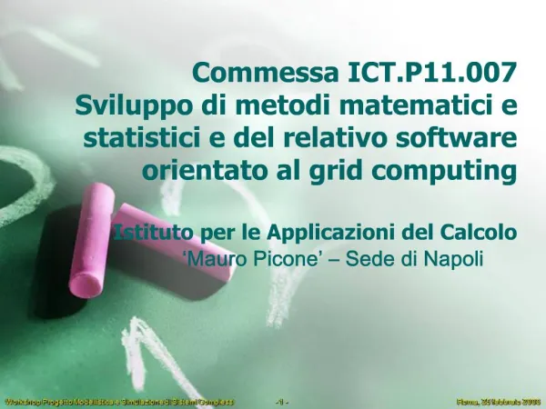 Commessa ICT.P11.007 Sviluppo di metodi matematici e statistici e del relativo software orientato al grid computing Ist