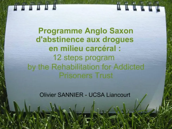 Programme Anglo Saxon dabstinence aux drogues en milieu carc ral : 12 steps program by the Rehabilitation for Addict