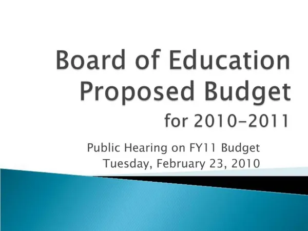 Board of Education Proposed Budget for 2010-2011