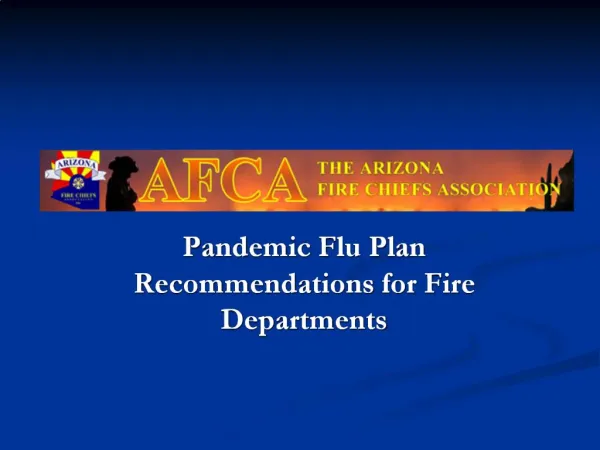 Pandemic Flu Plan Recommendations for Fire Departments