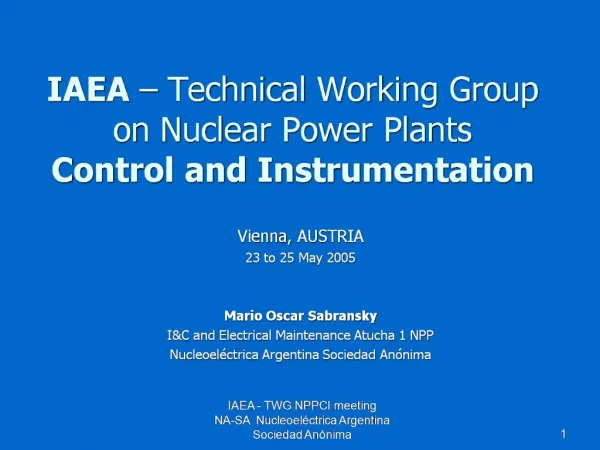 IAEA Technical Working Group on Nuclear Power Plants Control and Instrumentation