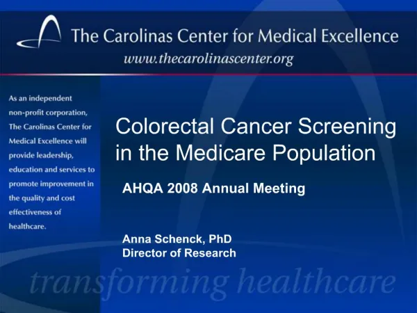 Colorectal Cancer Screening in the Medicare Population