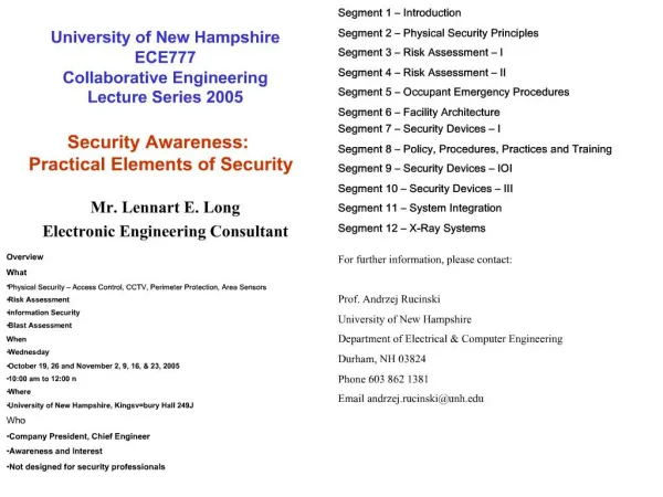 Mr. Lennart E. Long Electronic Engineering Consultant