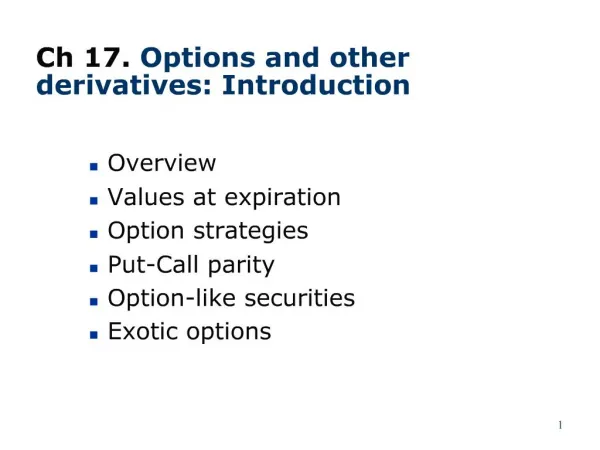 Ch 17. Options and other derivatives: Introduction
