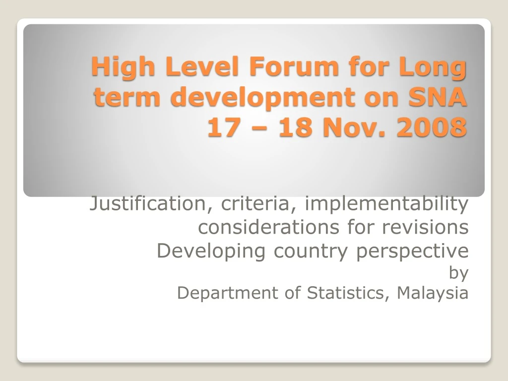 high level forum for long term development on sna 17 18 nov 2008