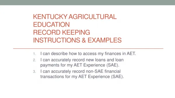 Kentucky Agricultural Education Record Keeping Instructions &amp; Examples