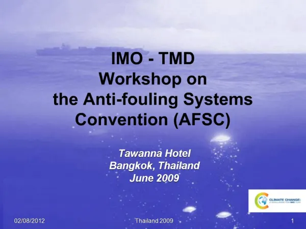IMO - TMD Workshop on the Anti-fouling Systems Convention AFSC