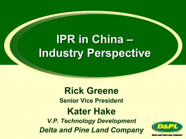IPR in China Industry Perspective