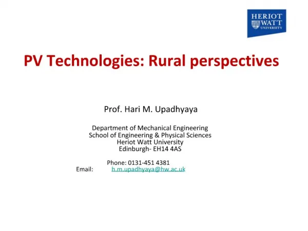 PV Technologies: Rural perspectives