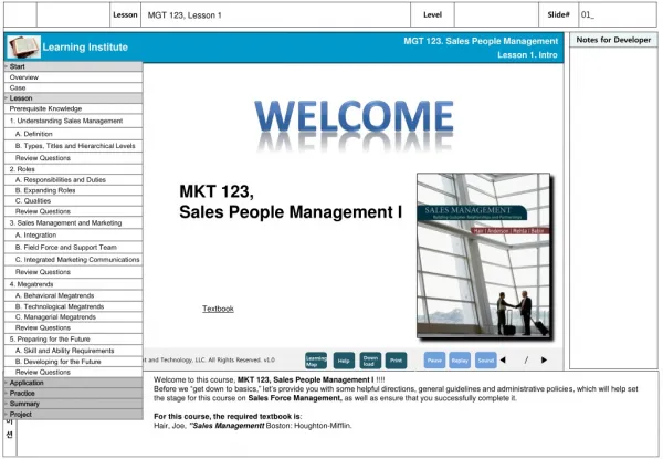 Welcome to this course, MKT 123 , Sales People Management I !!!!