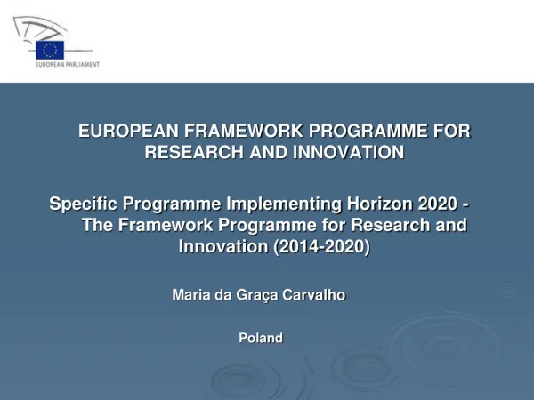 EUROPEAN FRAMEWORK PROGRAMME FOR RESEARCH AND INNOVATION