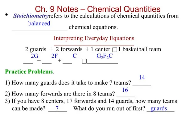 Ch. 9 Notes Chemical Quantities