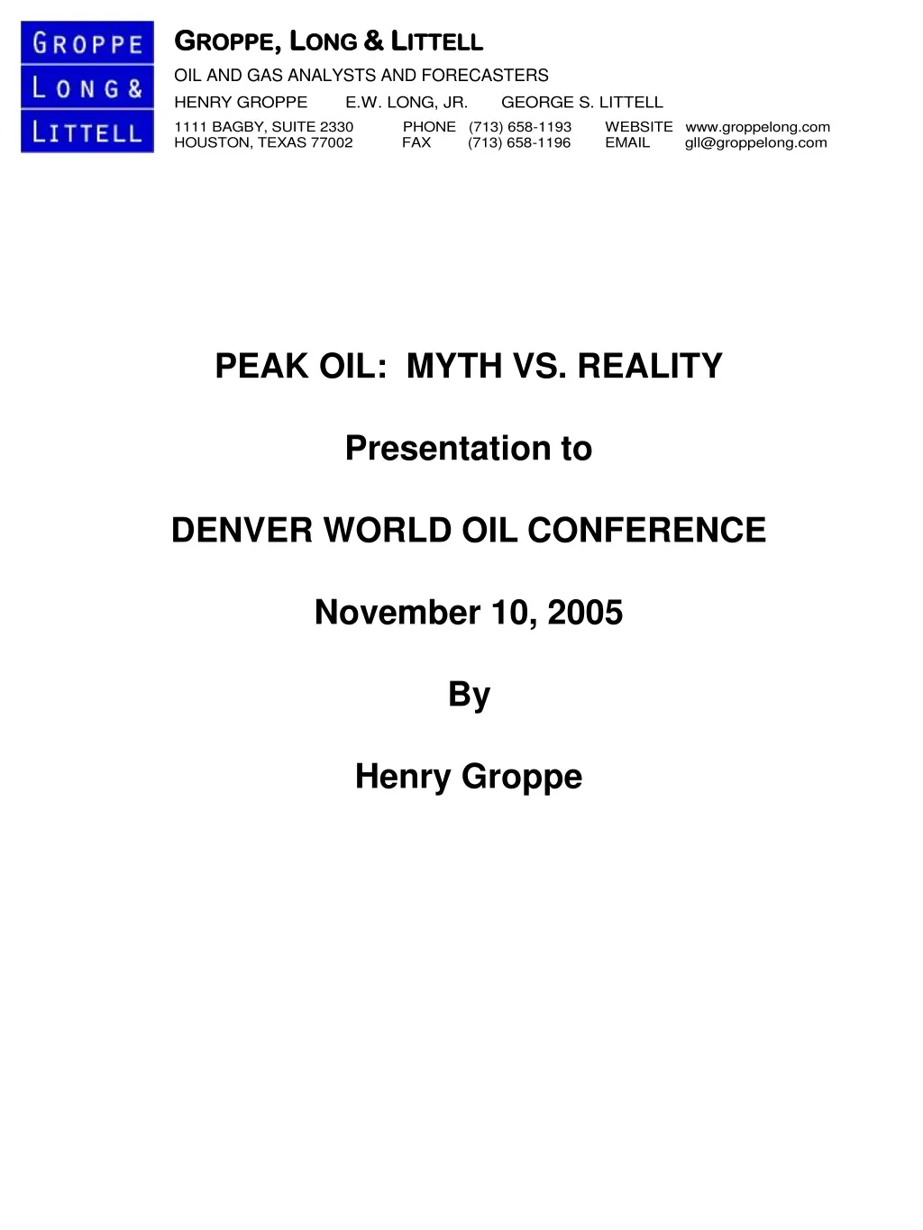 peak oil myth vs reality presentation to denver