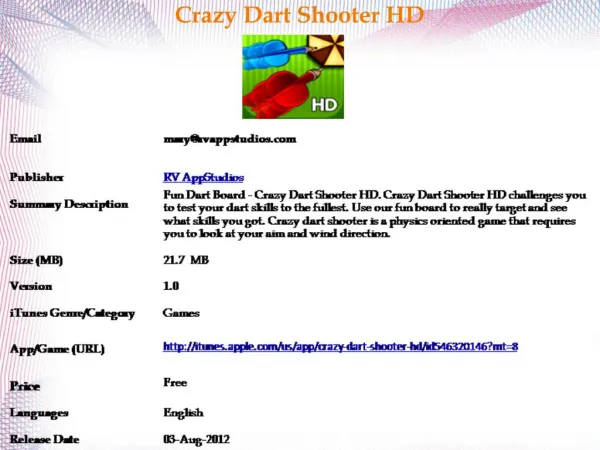 Crazy Dart Shooter HD