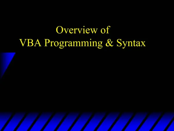 Overview of VBA Programming Syntax