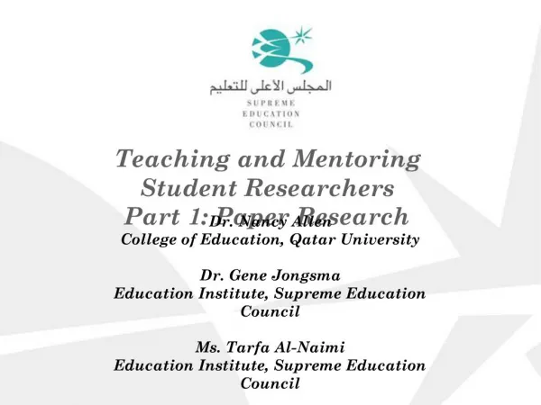 Teaching and Mentoring Student Researchers Part 1: Paper Research
