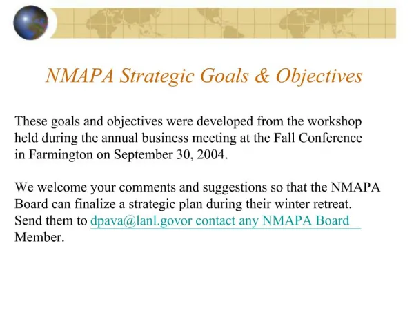 NMAPA Strategic Goals Objectives