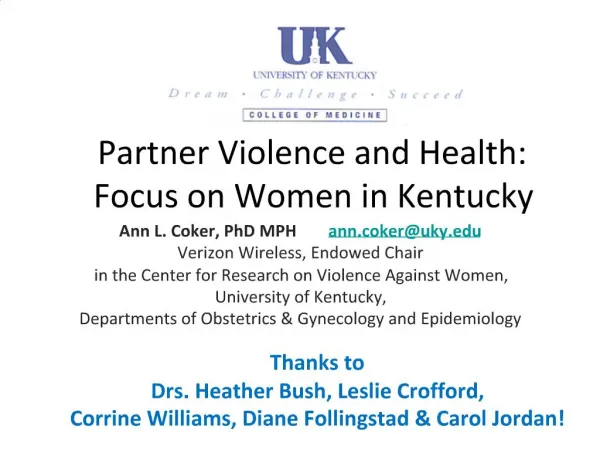 Partner Violence and Health: Focus on Women in Kentucky
