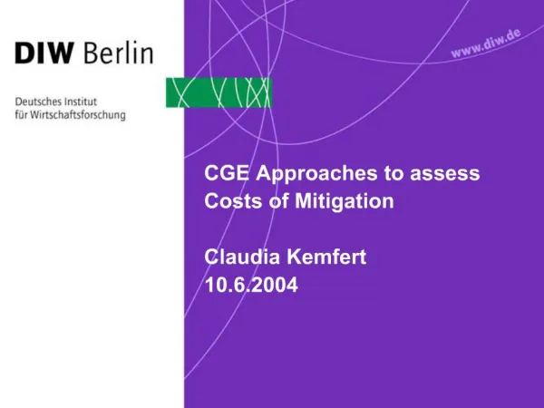 CGE Approaches to assess Costs of Mitigation Claudia Kemfert 10.6.2004