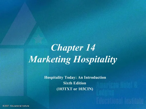 Chapter 14 Marketing Hospitality