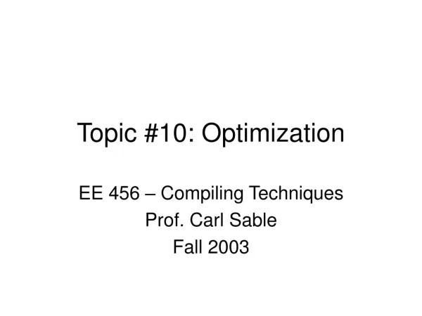 Topic #10: Optimization