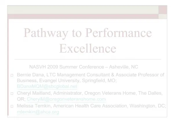 Pathway to Performance Excellence