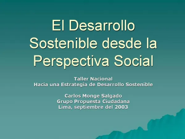 El Desarrollo Sostenible desde la Perspectiva Social