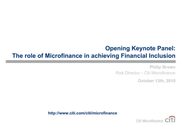 Opening Keynote Panel: The role of Microfinance in achieving Financial Inclusion