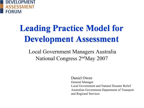 Leading Practice Model for Development Assessment