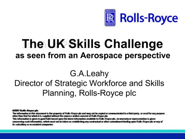 The UK Skills Challenge as seen from an Aerospace perspective