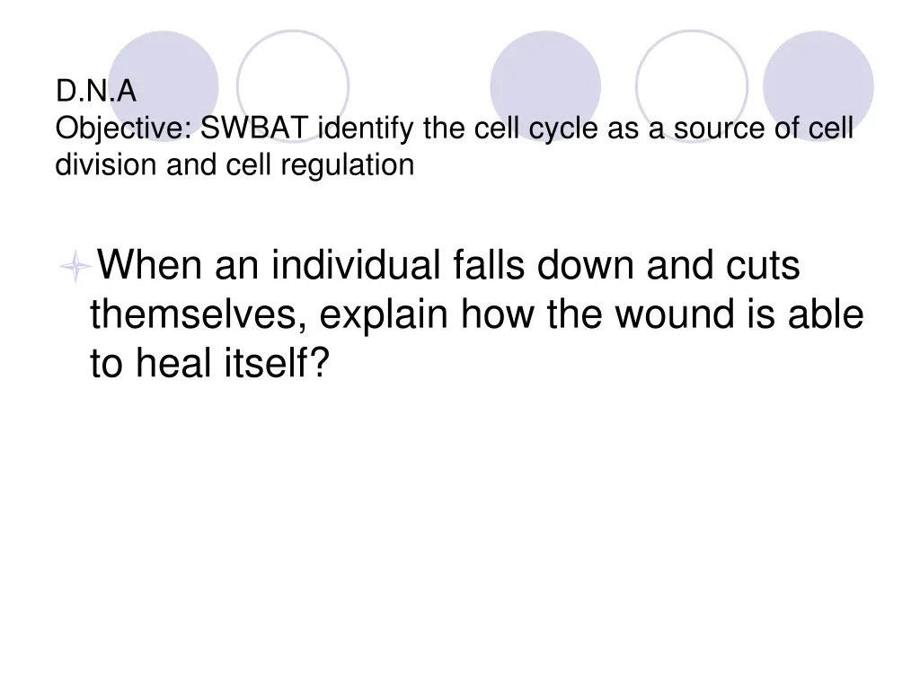 d n a objective swbat identify the cell cycle as a source of cell division and cell regulation