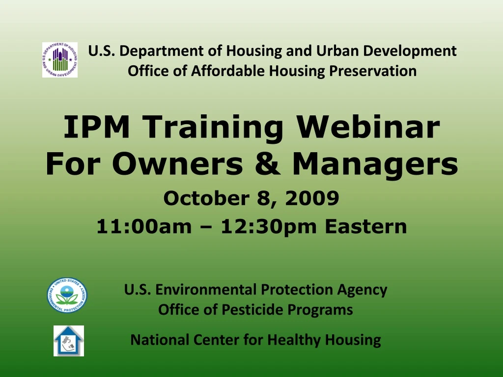 ipm training webinar for owners managers october 8 2009 11 00am 12 30pm eastern