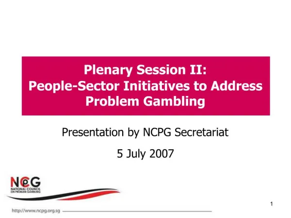 Plenary Session II: People-Sector Initiatives to Address Problem Gambling