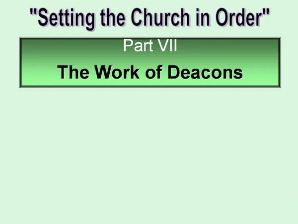 Setting the Church in Order