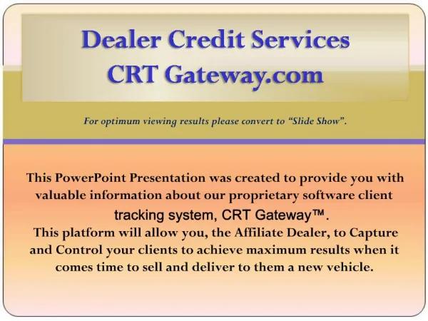 Dealer Credit Services CRT Gateway
