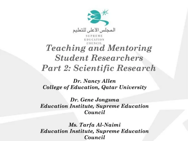 Teaching and Mentoring Student Researchers Part 2: Scientific Research