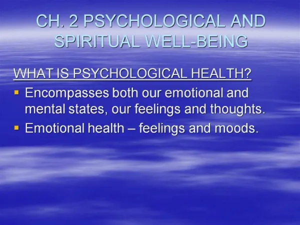 CH. 2 PSYCHOLOGICAL AND SPIRITUAL WELL-BEING
