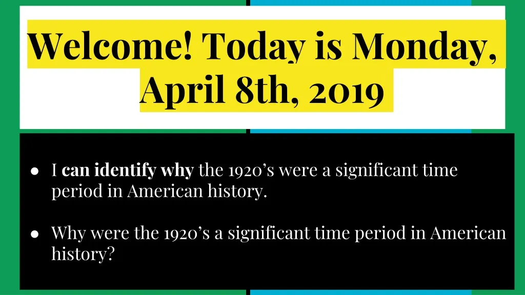 welcome today is monday april 8th 2019