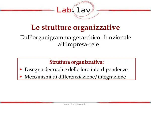 Le strutture organizzative Dall organigramma gerarchico -funzionale all impresa-rete