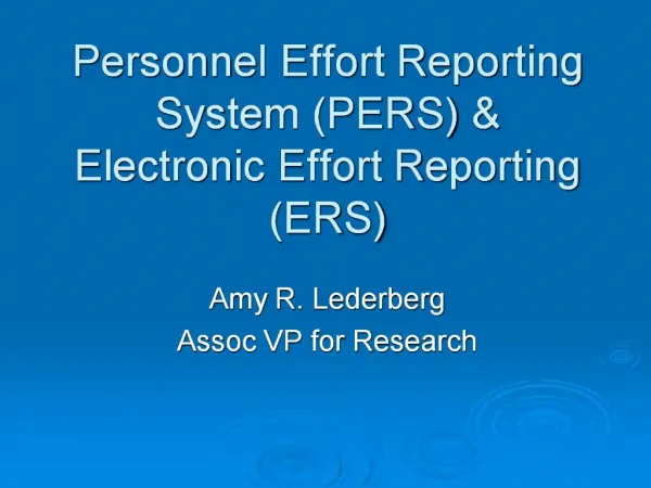 Personnel Effort Reporting System PERS Electronic Effort Reporting ERS